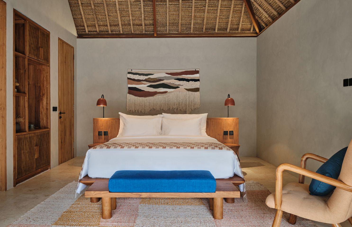 Looking into the bungalow at the spacious modern design of bungalow rooms at Boni Beach Lombok.